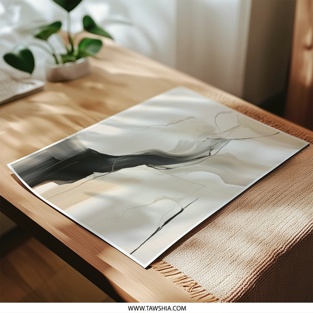 Abstract Art Photographic Print, Neutral Beige Black Wall Art, Modern Minimalist Home Decor, Elegant Line Art Print - Tawshia