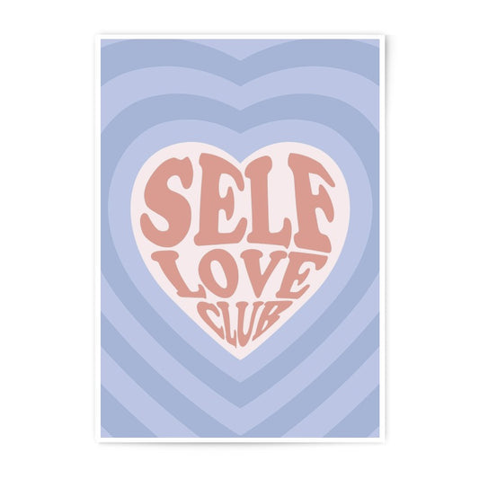 Self Love Club Photographic Print, Aesthetic Wall Art, Heart Illustration, Trendy Room Decor, Positive Affirmation Print, Home Decor - Tawshia