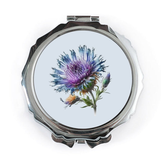 Purple Cornflower Pocket Mirror, Floral Compact Mirror, Thistle Flower Gift, Pocket Mirror for Women, Botanical Gift for Her, Make up Mirror - Tawshia