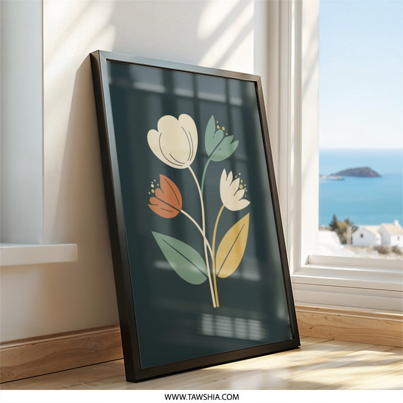 Floral Wall Art Print, Botanical Art, Flower Illustration, Mid Century Modern Decor, Minimalist Flower Print, Scandinavian Wall Decor - Tawshia