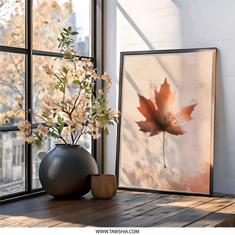 Autumn Maple Leaf Wall Art, Fall Foliage Print, Botanical Art Decor, Thanksgiving Home Accent, Nature Inspired Artwork, Modern Autumn Decor - Tawshia