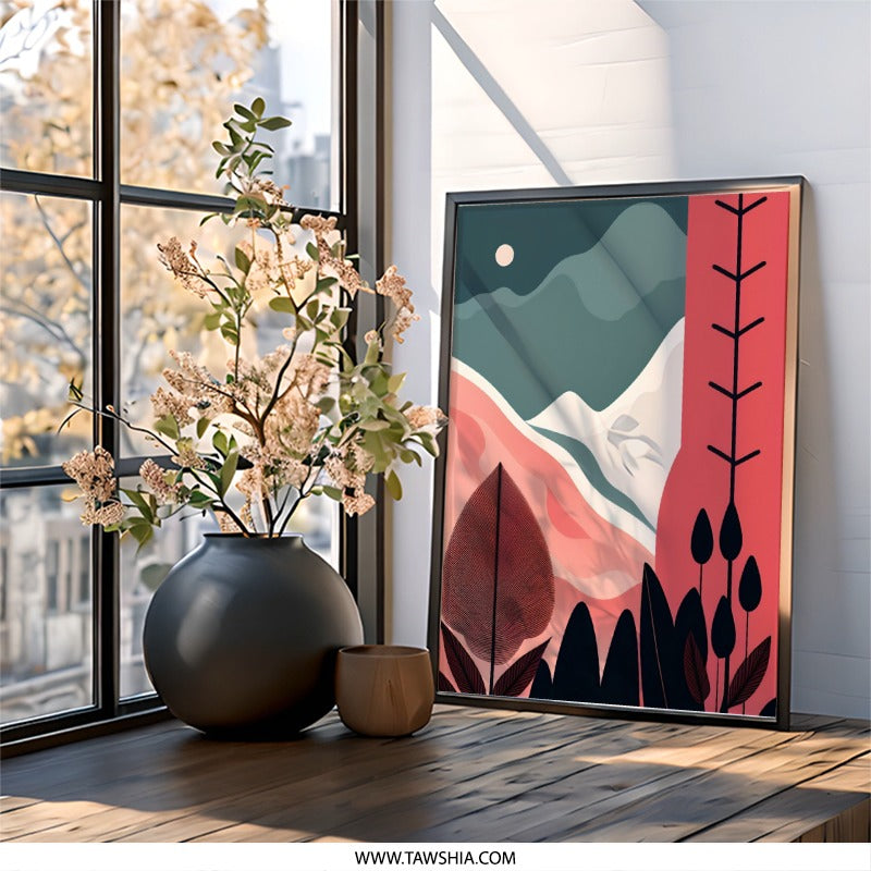 Modern Landscape Wall Art, Abstract Mountain Print, Minimalist Scenery Decor, Geometric Nature Artwork, Contemporary Home Decor, Stylish Art - Tawshia
