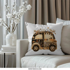 Whimsical Car Pillow, Floral Auto Design, Decorative Throw Pillow, Car Lover Gift, Unique Home Decor Pillow - Tawshia
