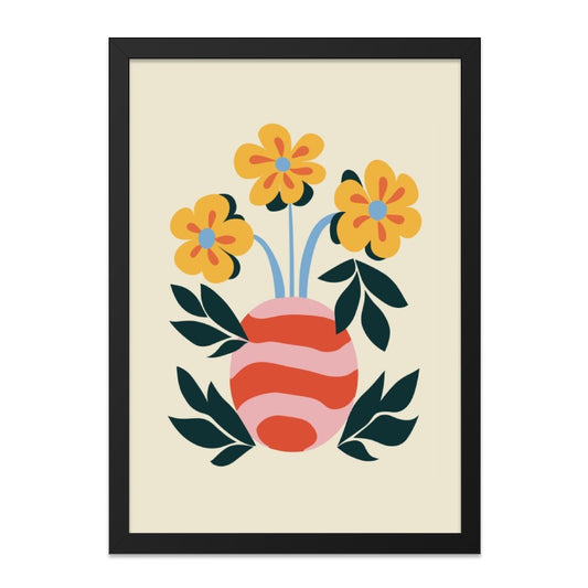 Modern Floral Wall Art, Retro Flower Print, Abstract Floral Decor, Yellow Flower Art, Vase Art Print, Home Decor, Wall Decor, Minimalist Art - Tawshia