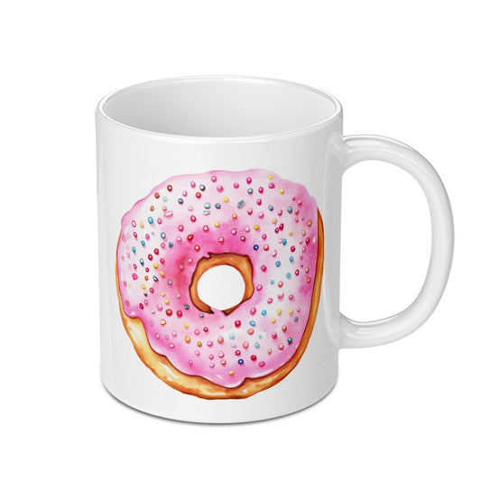 Donut Mug, Pink Sprinkled Donut, Food Mug, Sweet Treat Mug, Unique Mug, Watercolor Mug, Coffee Mug, Tea Mug, Cute Mug, Gift Idea - Tawshia