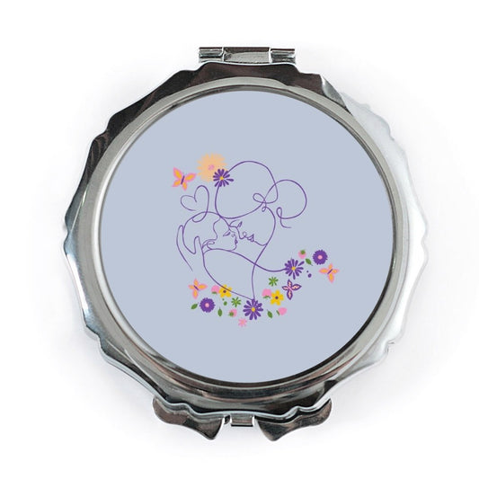 Mother Daughter Pocket Mirror, One Line Art Compact Mirror, Floral Butterflies Portable Makeup Mirror, Mom Gift, Travel Mirror - Tawshia