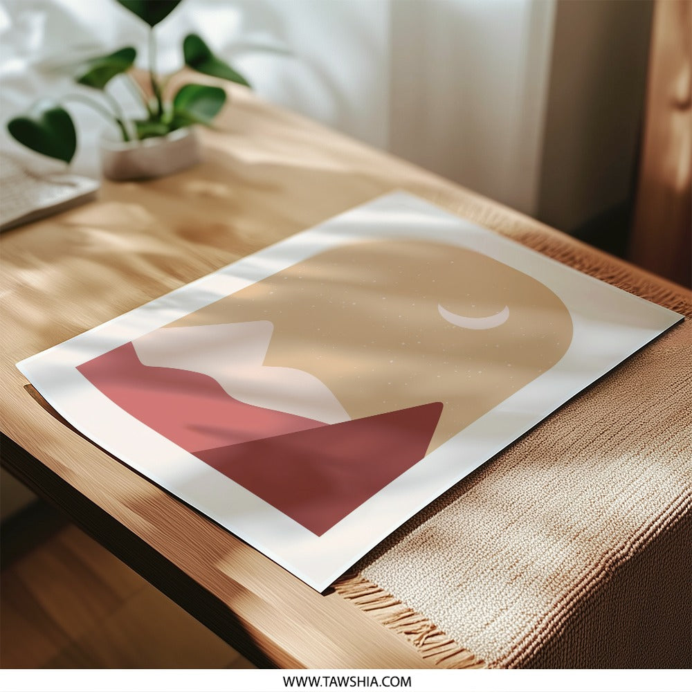 Mountain Moon Photographic Print, Arch Window Scenery Wall Art, Boho Landscape Photo, Minimalist Home Decor, Scenic Photography Print - Tawshia