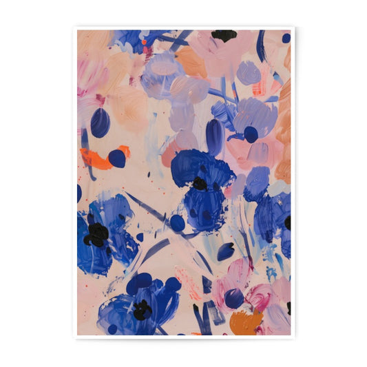 Abstract Floral Photographic Print, Modern Art Print, Blue and Pink Flower Painting, Home Decor, Wall Art, Floral Home Decor - Tawshia