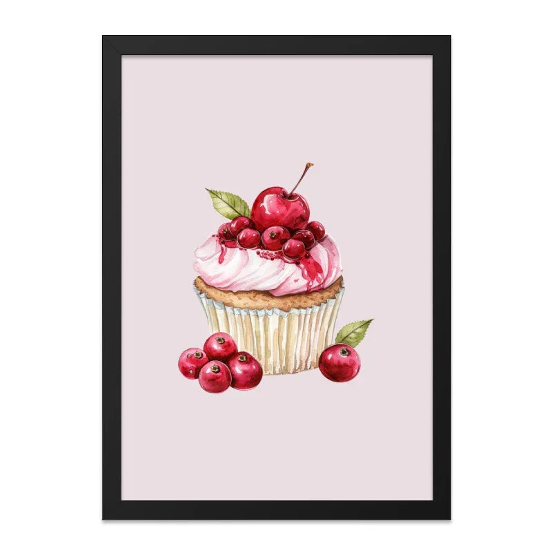 Cherry Cupcake Wall Art, Watercolor Cupcake Print, Sweet Treat Decor, Food Illustration, Kitchen Art, Dessert Poster - Tawshia