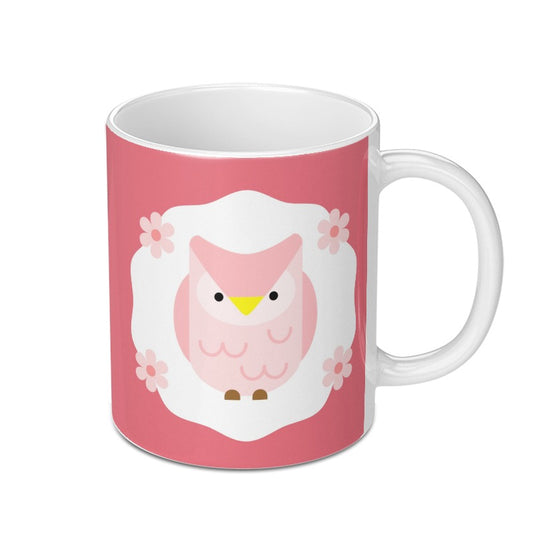 Pink Owl Mug, Cute Owl Coffee Mug, Flower Pattern Mug, Unique Animal Mug, Owl Lover Gift, Adorable Mug Gift - Tawshia