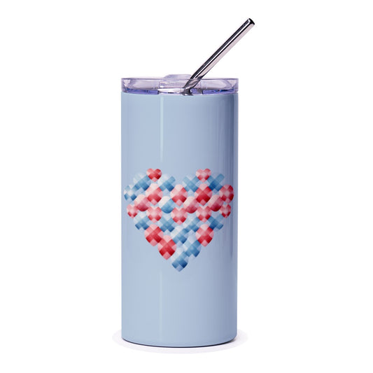Heart Pattern Tumbler, Patriotic Colors, Valentine's Day Gift, Unique Tumbler, Gifts for Her, Novelty Drinkware, Stylish Tumbler - Tawshia