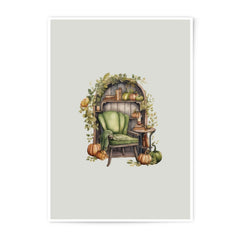Cozy Autumn Photographic Prints, Fall Decor Art, Pumpkin Season Prints, Watercolor Chair Art, Book Nook Fine Art, Seasonal Wall Art - Tawshia