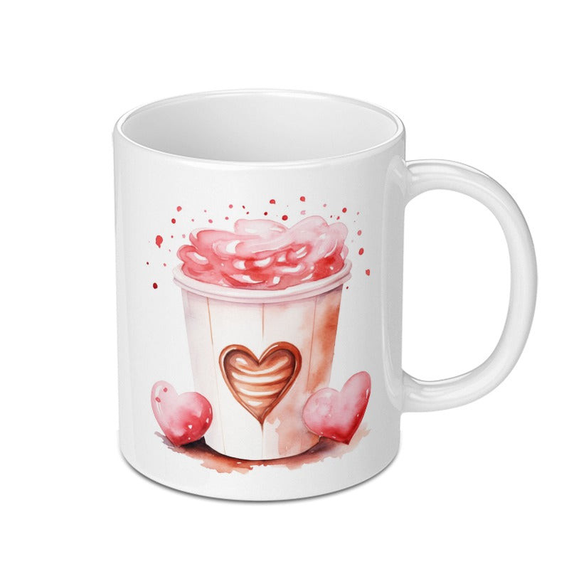 Watercolor Love Latte Mug, Coffee Mug, Valentine Gift Mug, Romantic Mug, Heart Mug, Drinkware, Cozy Mug, Gift for Her, Gifts for Him - Tawshia