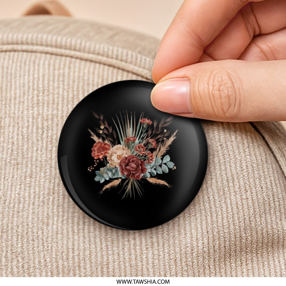 Floral Bouquet Pinback Button, Boho Flower Arrangement Button, Rustic Botanical Design Button, Cute Accessory, Trendy Aesthetic Button - Tawshia