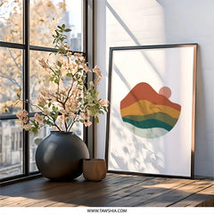 Mountain Sunset Wall Art, Minimalist Landscape Print, Boho Home Decor, Geometric Mountain Art, Abstract Sunrise Wall Decor, Modern Art - Tawshia