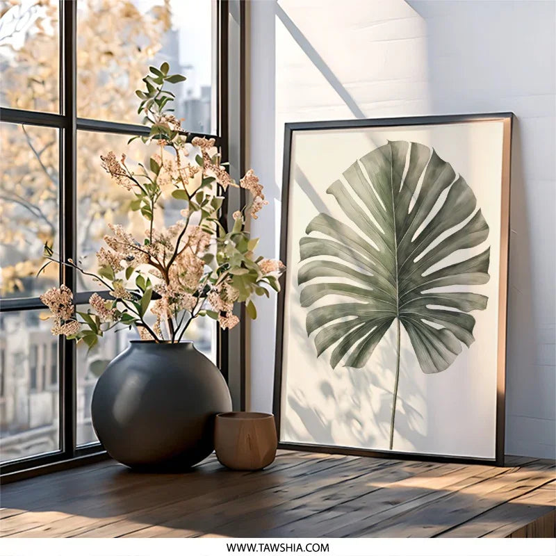 Monstera Leaf Print, Botanical Wall Art, Tropical Decor, Large Plant Poster, Minimalist Home Decor, Nature Inspired Art, Green Leaf Wall Art - Tawshia