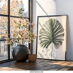 Monstera Leaf Print, Botanical Wall Art, Tropical Decor, Large Plant Poster, Minimalist Home Decor, Nature Inspired Art, Green Leaf Wall Art - Tawshia