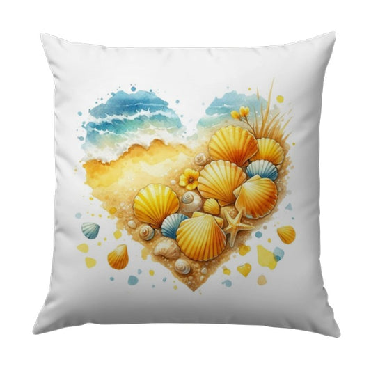 Beach Heart Seashells Pillow, Coastal Throw Cushion, Watercolor Sea Shell Art Home Decor, Ocean Lover Gift - Tawshia