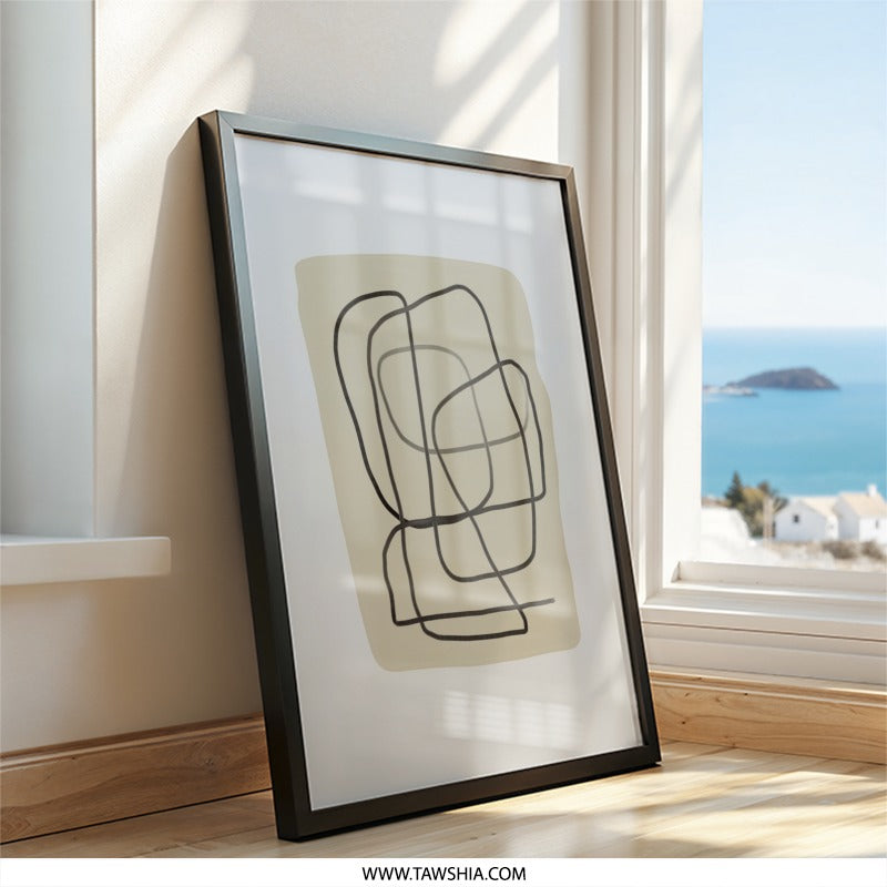 Abstract Line Art Wall Art, Modern Print, Minimalist Art Decor, Beige and Black Wall Hanging, Contemporary Home Decor, Stylish Artwork - Tawshia