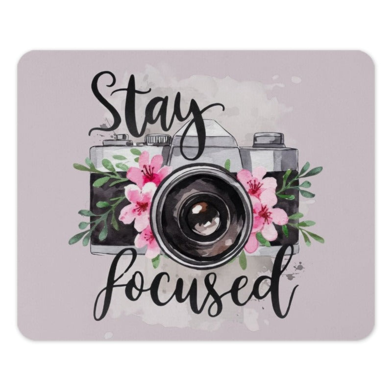 Stay Focused Camera MousePad, Floral Photo Mouse Pad, Photographer Gift, Office Decor, Cute Desk Accessory, Work From Home Gift - Tawshia