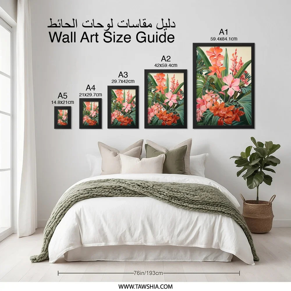 Tropical Floral Wall Art, Exotic Flower Print, Botanical Home Decor, Vibrant Hibiscus, Orange Canna Lily, Nature Inspired Artwork - Tawshia
