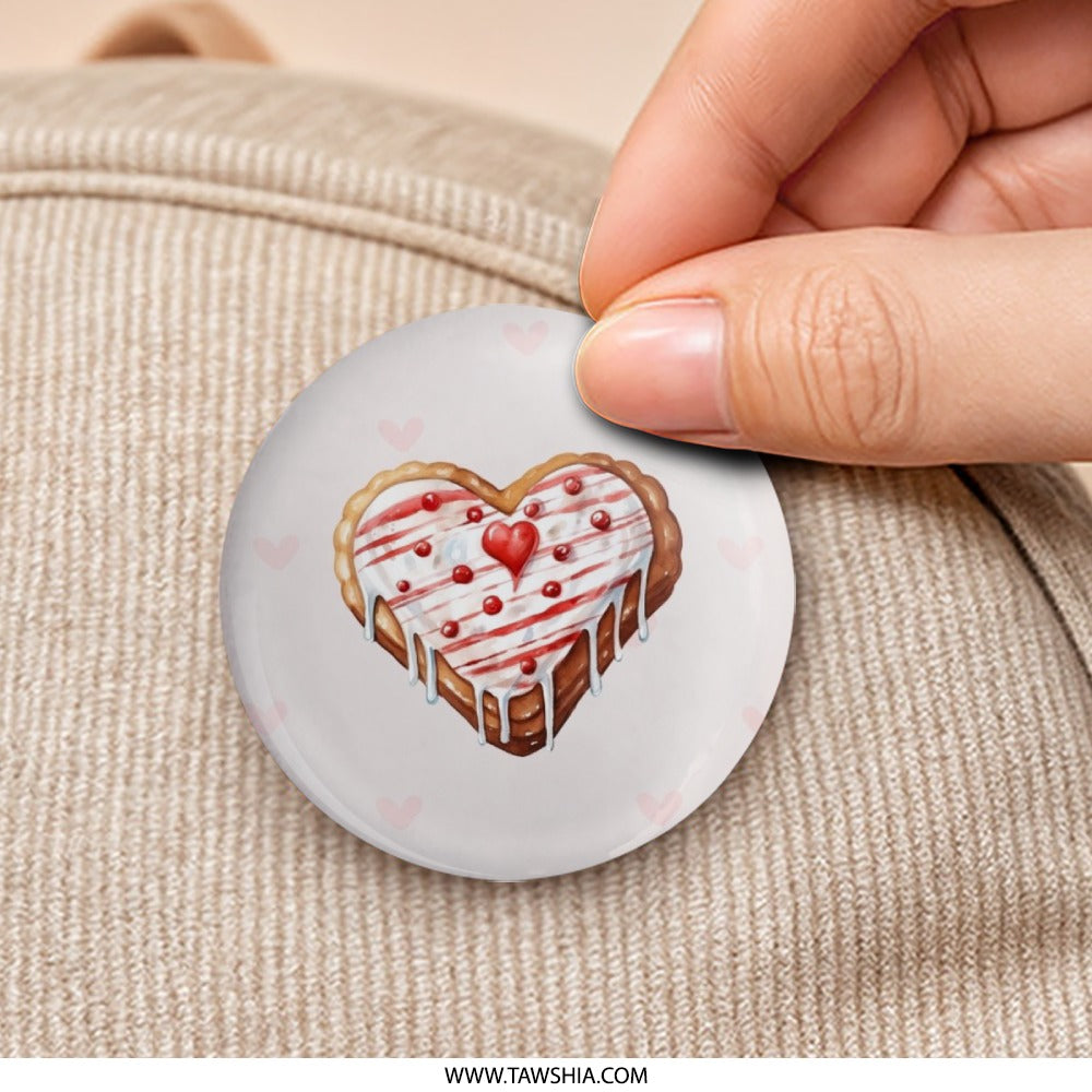 Heart Cookie Pinback Button, Valentine's Day Gift, Sweet Treat Pin, Baking Lover Pin, Foodie Badge, Cute Accessory, Unique Button - Tawshia