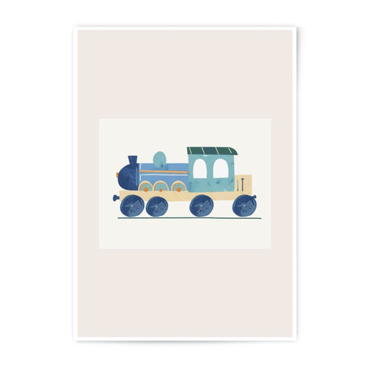 Blue Toy Train Photographic Print, Nursery Decor, Kids Room Art, Childrens Wall Art, Train Lover Gift, Playroom Decor, Modern Art - Tawshia