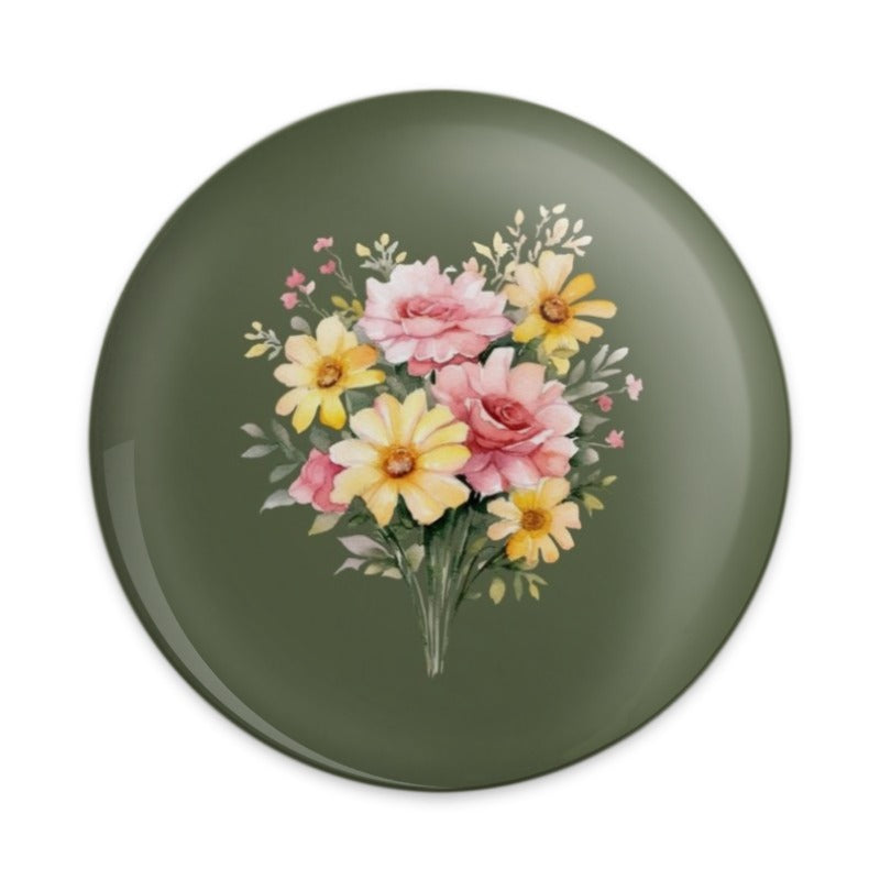 Floral Bouquet Pinback Button, Pink Roses Daisies Pin, Green Aesthetic Button, Flower Lover Gift, Botanical Badge, Cute Pin Buttons - Tawshia
