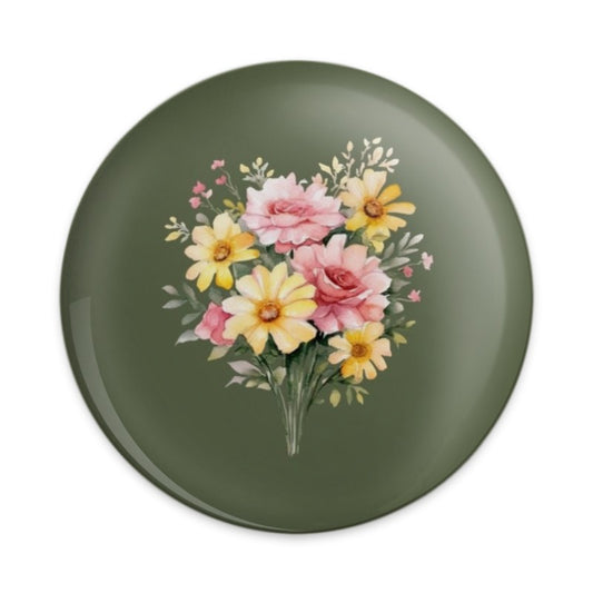 Floral Bouquet Pinback Button, Pink Roses Daisies Pin, Green Aesthetic Button, Flower Lover Gift, Botanical Badge, Cute Pin Buttons - Tawshia