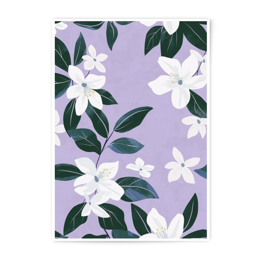 Floral Photographic Print, White Flowers Art, Botanical Wall Decor, Purple Art Print, Flower Illustration Print, Home Decor Art - Tawshia