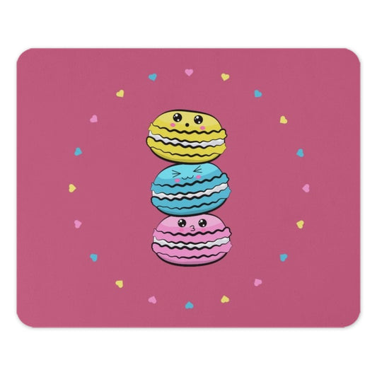 Cute Macarons Mouse Pad, Food Lover Gift, Kawaii Desk Decor, Colorful Mousepad, Sweet Treat, Pink Background, Unique Desk Accessory - Tawshia