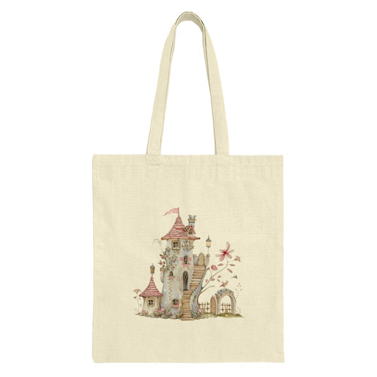 Fairy Tale Cottage Tote Bag, Watercolor Castle, Whimsical House Design, Floral Accents, Unique Gift for Book Lovers, Storybook Illustration - Tawshia
