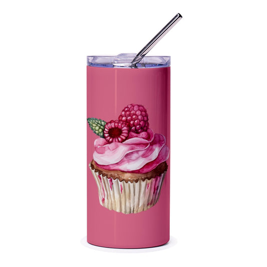 Raspberry Cupcake Tumbler, Pink Cupcake Design Tumbler, Sweet Treat Drinkware, Cupcake Lover Gift, Delicious Design Travel Mug - Tawshia