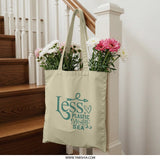 Less Plastic More Sea Tote Bag, Eco Friendly Bag, Beach Lover Gift, Ocean Conservation Tote, Reusable Grocery Bag, Environmentally Friendly - Tawshia