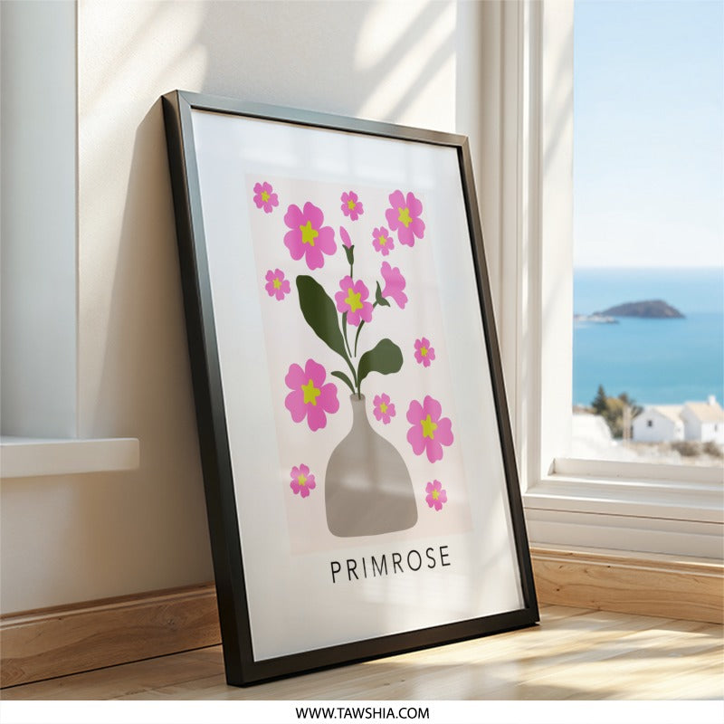 Primrose Flower Wall Art, Floral Print, Pink Flower Art, Botanical Art Print, Home Decor, Modern Wall Decor, Minimalist Wall Art - Tawshia