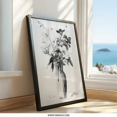 Floral Wall Art, Flower Vase Art, Monochrome Botanical Print, Elegant Home Decor, Stylish Wall Hanging, Artistic Gift Idea - Tawshia