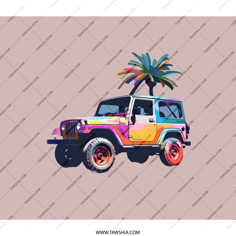 Jeep Backpack, Colorful Jeep, Tropical Palm, Car Lover Gift, Unique Backpack, Beach Vibes Backpack, Offroad Adventure Bag - Tawshia