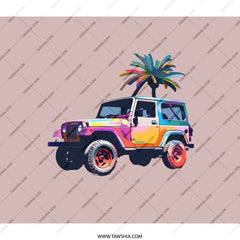 Jeep Backpack, Colorful Jeep, Tropical Palm, Car Lover Gift, Unique Backpack, Beach Vibes Backpack, Offroad Adventure Bag - Tawshia