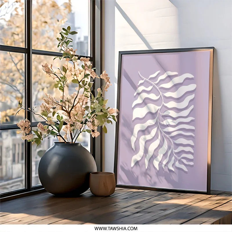 Minimalist Leaf Wall Art, Botanical Print, Modern Home Decor, Abstract Plant Art, Purple Wall Decor, Nature Inspired Art - Tawshia