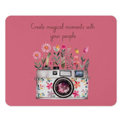 Floral Camera Mouse Pad, Create Magical Moments, Pink Office Decor, Photography Lover Gift, Unique Desk Accessory - Tawshia