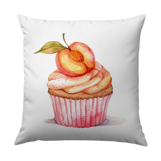 Peach Cupcake Pillow, Foodie Decor, Watercolor Pillow, Dessert Pillow, Kitchen Decor, Sweet Treat Pillow, Cupcake Lover Gift - Tawshia