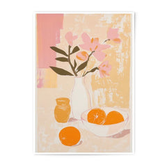 Floral Still Life Photographic Print, Oranges Art, Vase Artwork, Home Decor, Peach Flowers Print, Fruit Still Life, Kitchen Wall Art - Tawshia