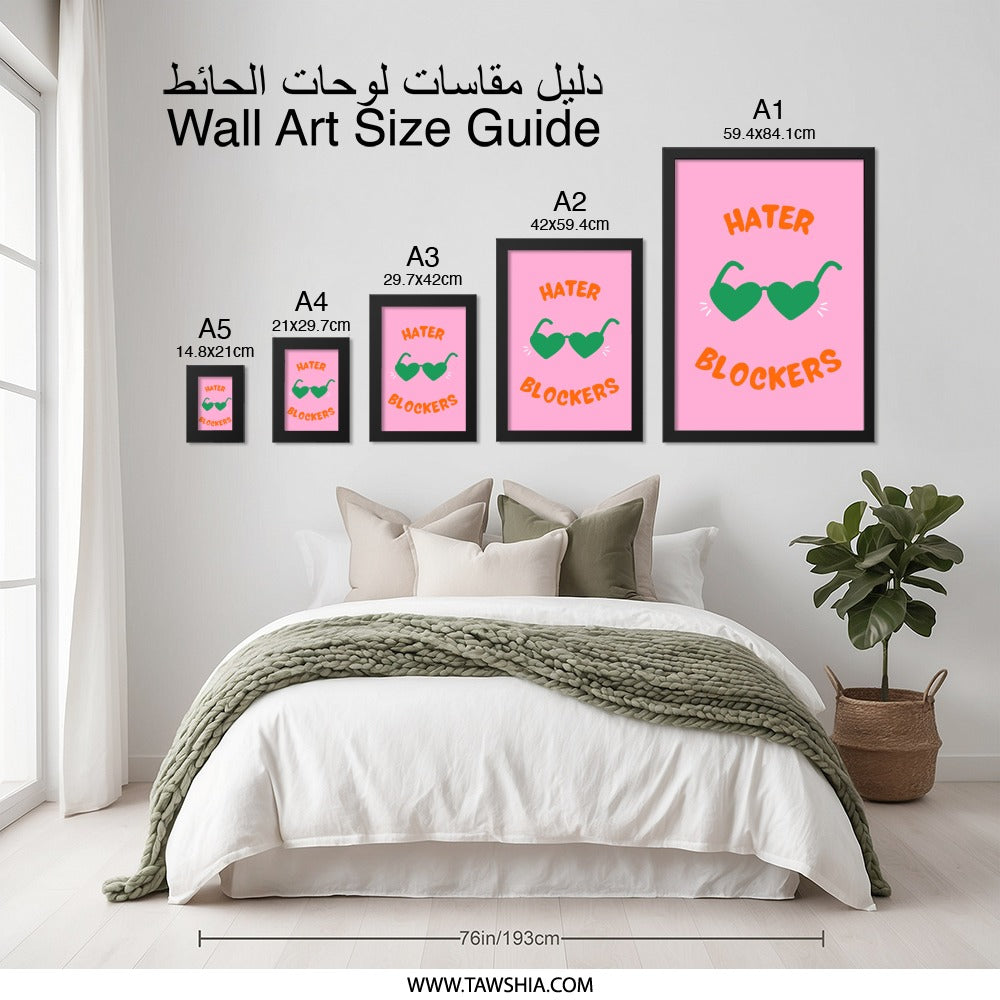 Hater Blockers Wall Art, Heart Sunglasses Print, Pink Wall Decor, Trendy Wall Art, Fun Home Decor, Quirky Art Print, Statement Art - Tawshia