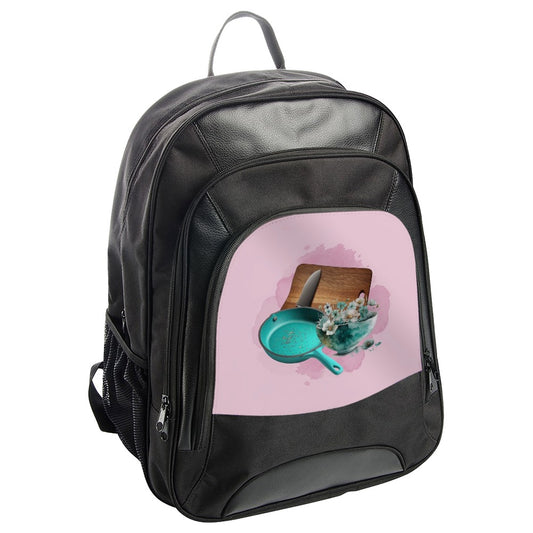 Cooking Theme BackPack, Culinary Art BackPack, Kitchen Lover Gift, Foodie Style BackPack, Chef Student Bag, Turquoise Pan, Floral Bowl - Tawshia
