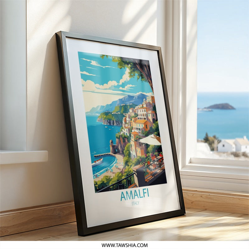 Amalfi Coast Wall Art, Italy Scenery Print, Mediterranean Sea Poster, Italian Village Home Decor, Coastal Artwork, Travel Gift - Tawshia
