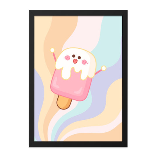 Cute Ice Cream Wall Art, Kawaii Dessert Print, Pastel Aesthetic Room Decor, Smiling Food Illustration, Modern Wall Decor - Tawshia