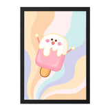 Cute Ice Cream Wall Art, Kawaii Dessert Print, Pastel Aesthetic Room Decor, Smiling Food Illustration, Modern Wall Decor - Tawshia
