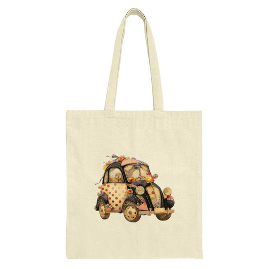 Floral Car Tote Bag, Vintage Vehicle Shopping Bag, Unique Cute Car Design, Flower Power Retro Car Art, Everyday Carryall, Stylish Gift - Tawshia