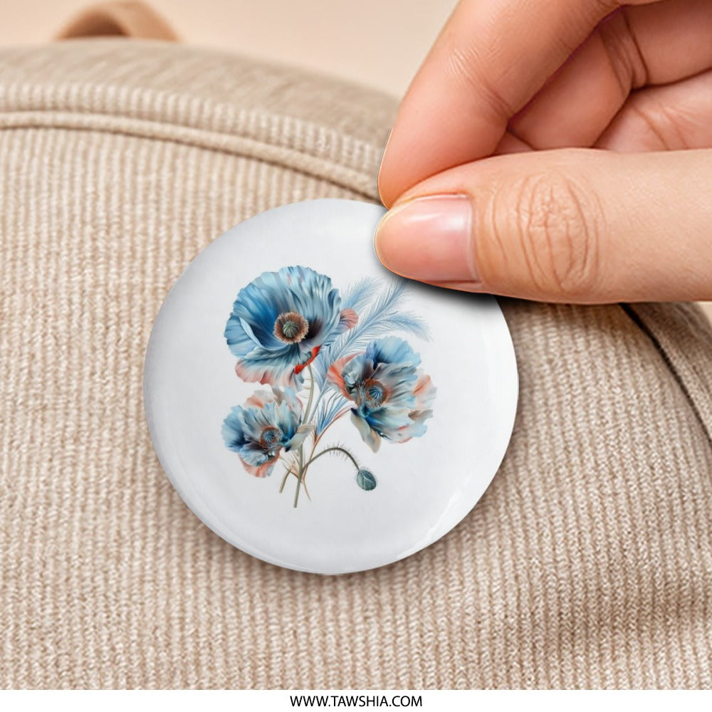 Blue Poppy Pinback Button, Floral Button Badge, Flower Art Pin, Botanical Pin, Cute Button Pin, Trendy Pin Button, Gift for Her, Aesthetic - Tawshia