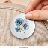 Blue Poppy Pinback Button, Floral Button Badge, Flower Art Pin, Botanical Pin, Cute Button Pin, Trendy Pin Button, Gift for Her, Aesthetic - Tawshia